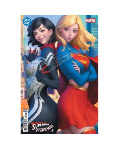 DC Marvel Superman Spider-Man #1 Cover M Stanley Artgerm Lau Supergirl & Silk Card Stock Variant