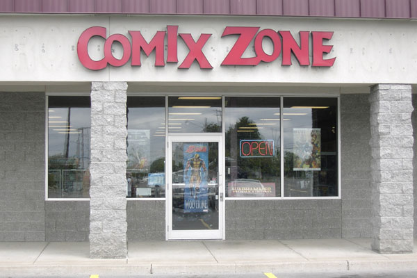 Comix Zone, comics, toys and games front entrance. 